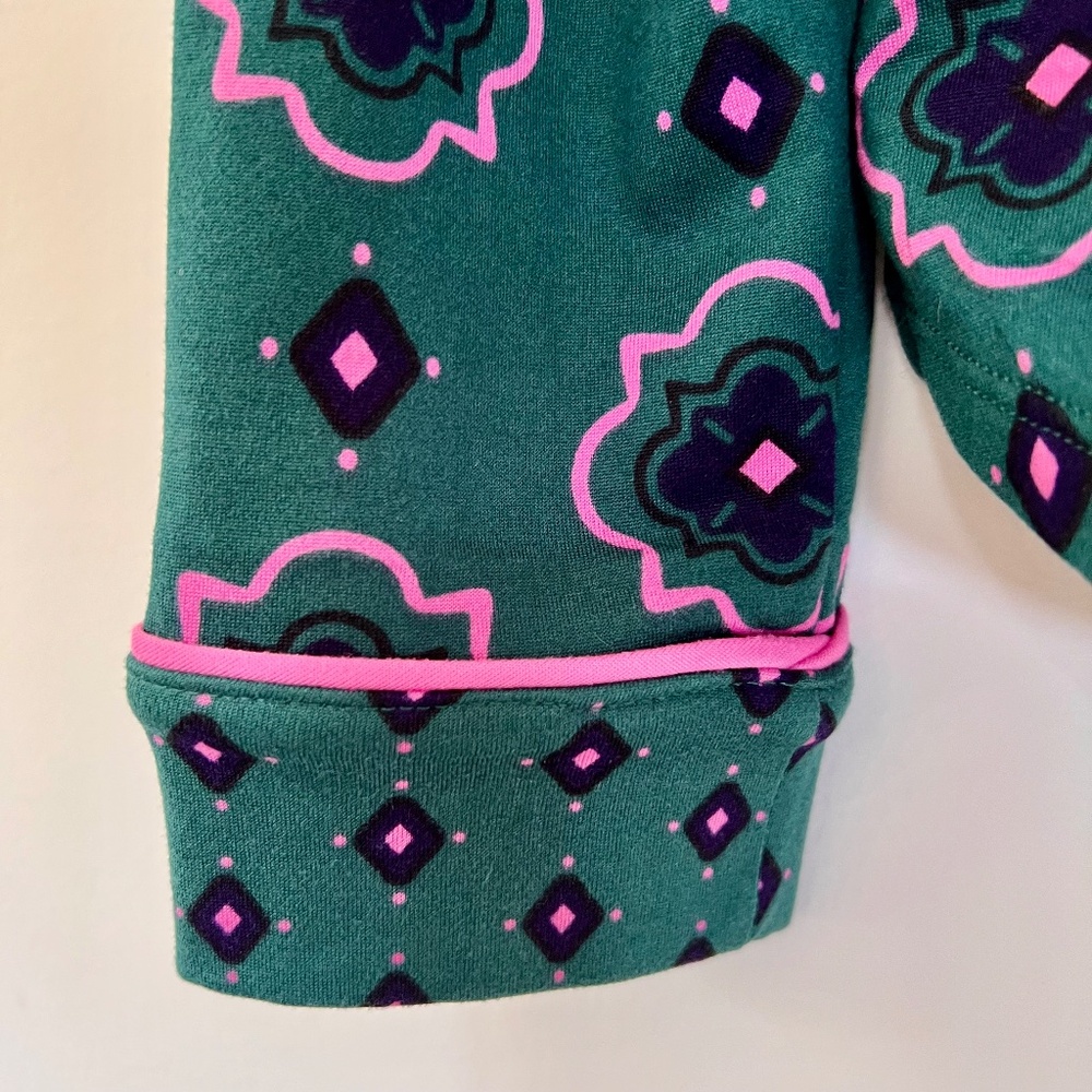 Room Service Coat Style Pajama Set Emerald Green Pink Cozy Holidays Wicked XS - Picture 9 of 14